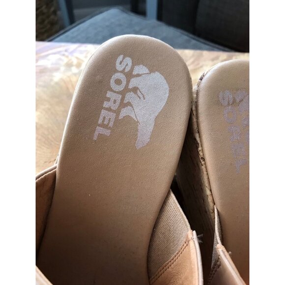 Sorel Cameron Cork Wedge Slip on Sandals Tan Beige Size 8 - Picture 7 of 8